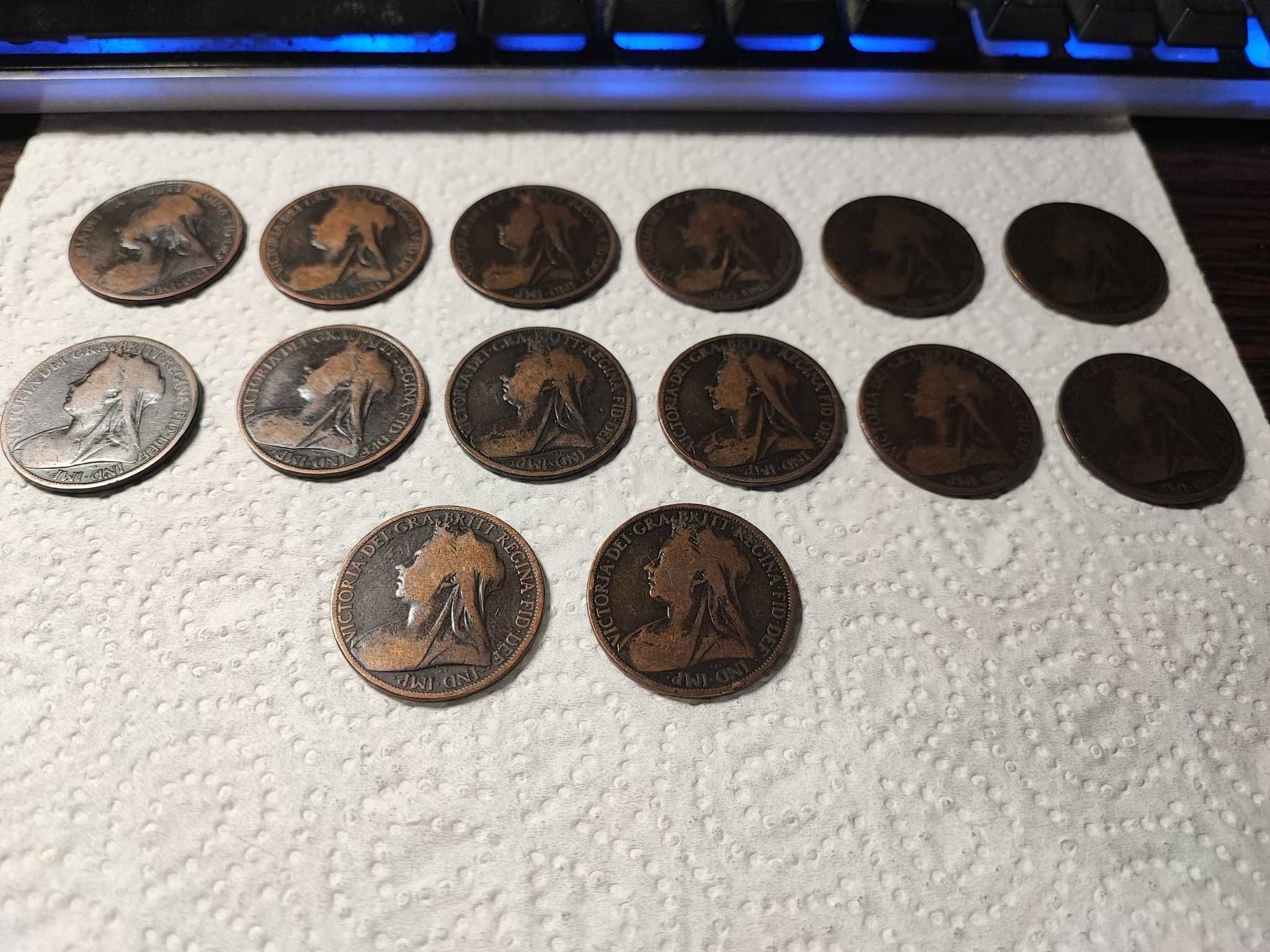 Lot vintage de 14 monede de 1 penny 1899