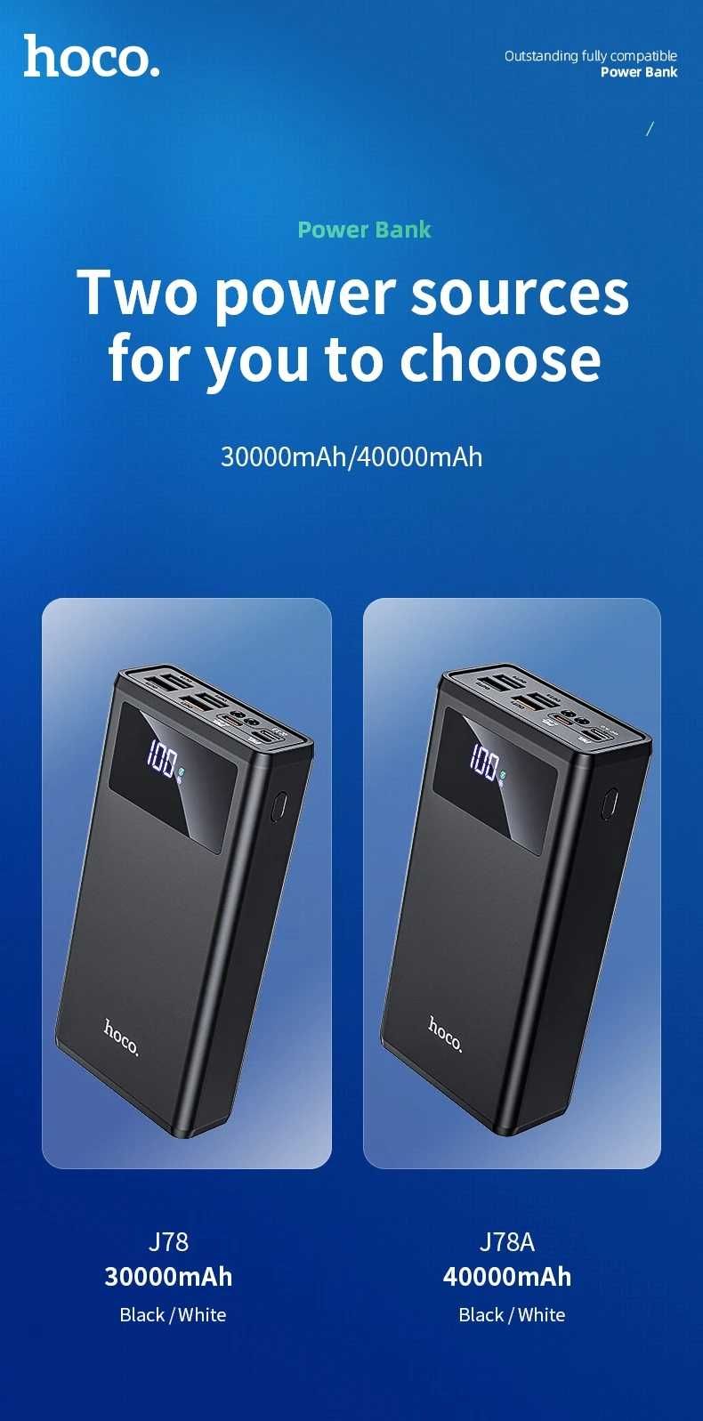 Hoco J78 & J78A Power Bank 30000mAh PD 20W + 22.5W QC3.0