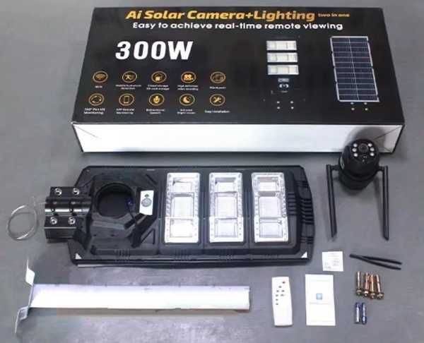 Lampa stradala solara 300w cu camera supraveghere 4G rotativa