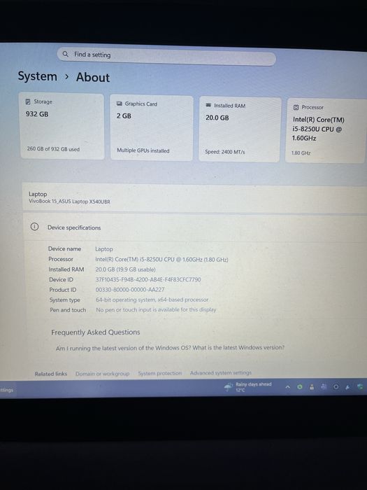 Laptop Asus X540UBR cu procesor i5 gen 8