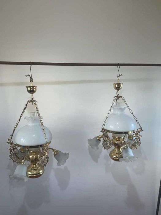 Candelabru din alama si brate din bronz cu cinci becuri