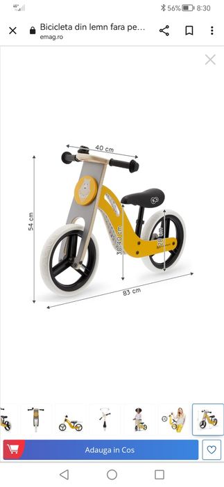 Bicicleta din lemn fara pedale Kinderkraft - Uniq honey