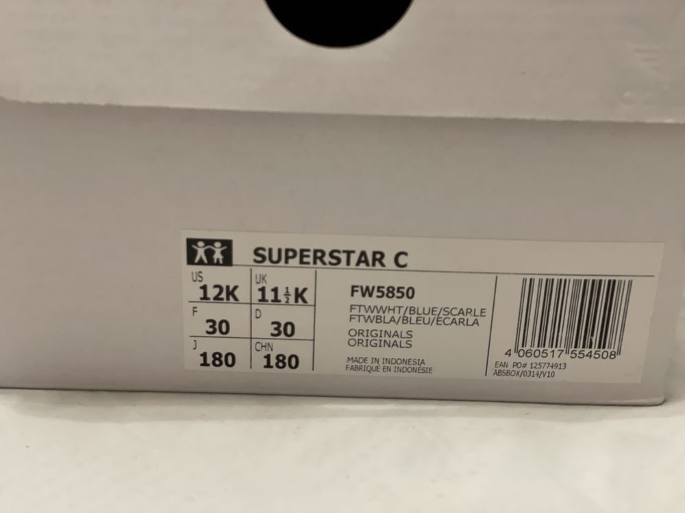 Adidas Superstar copii marimea 30, 18cm