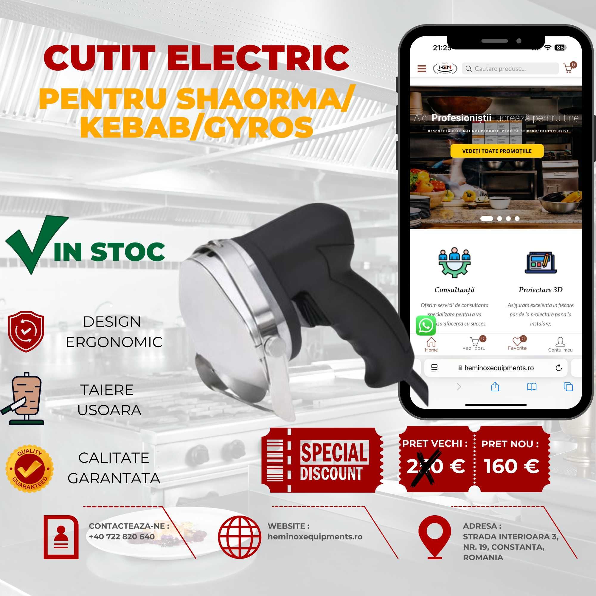Cuțit Electric Profesional Shaorma Kebab Gyros