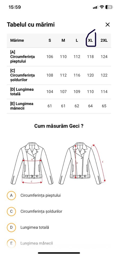 Geaca lunga de iarna 42 cu lungime ajustabila