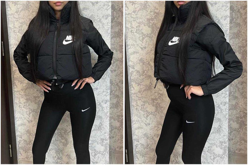 Къс дамски черен елек Nike