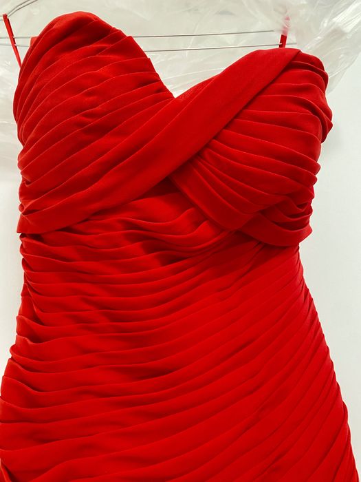 Rochie lunga rosie de nasa, domnisoara de onoare, bal, cu trena