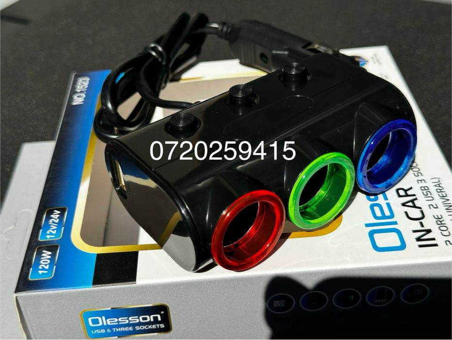 Priza bricheta 3 cai si 2 x USB euro camion 12 - 24V