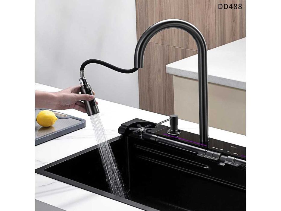 Chiuvetă de bucătărie de lux cu funcții și afișaj negra