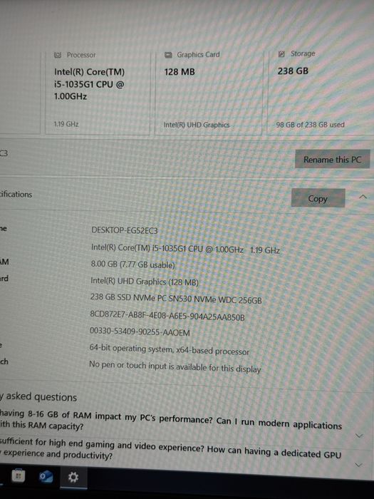 Dell Vostro 15 5501 | i5 1035G1 | 256/8 GB | Garantie 12 Luni