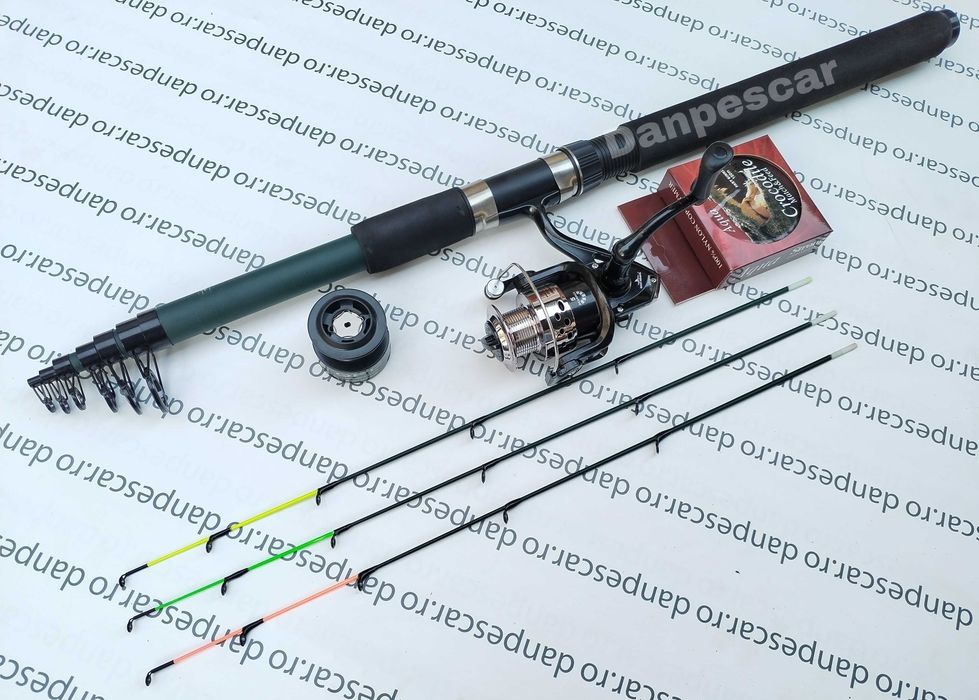 SET 4 Lansete Power tele feeder 3,90m+4 Mulinete QFC4000 si 4 role fir