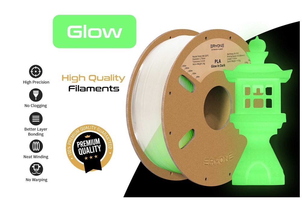 PLA Glow in Dark Filament, ПЛА Филамент Светещ (Нишка) за 3Д Принтер