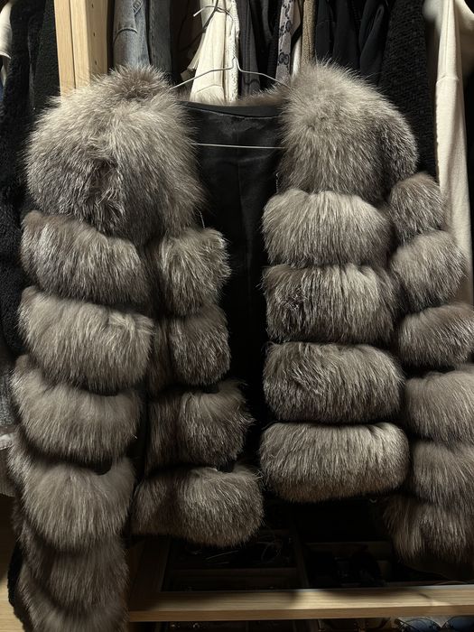 Blana de vulpe Gri cu maneci detasabile trei sferturi