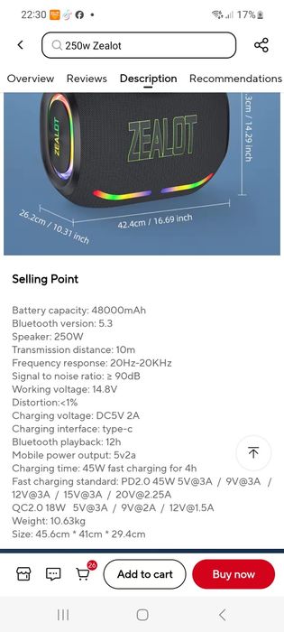 Boxă Bluetooth ZEALOT 250W, Boxă portabilă ZE21