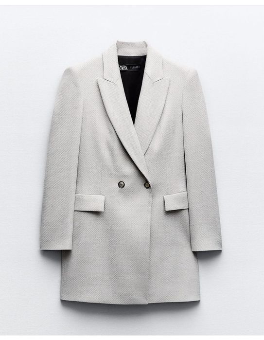 Sacou gri texturat tweed Zara cambrat marime XS S M L