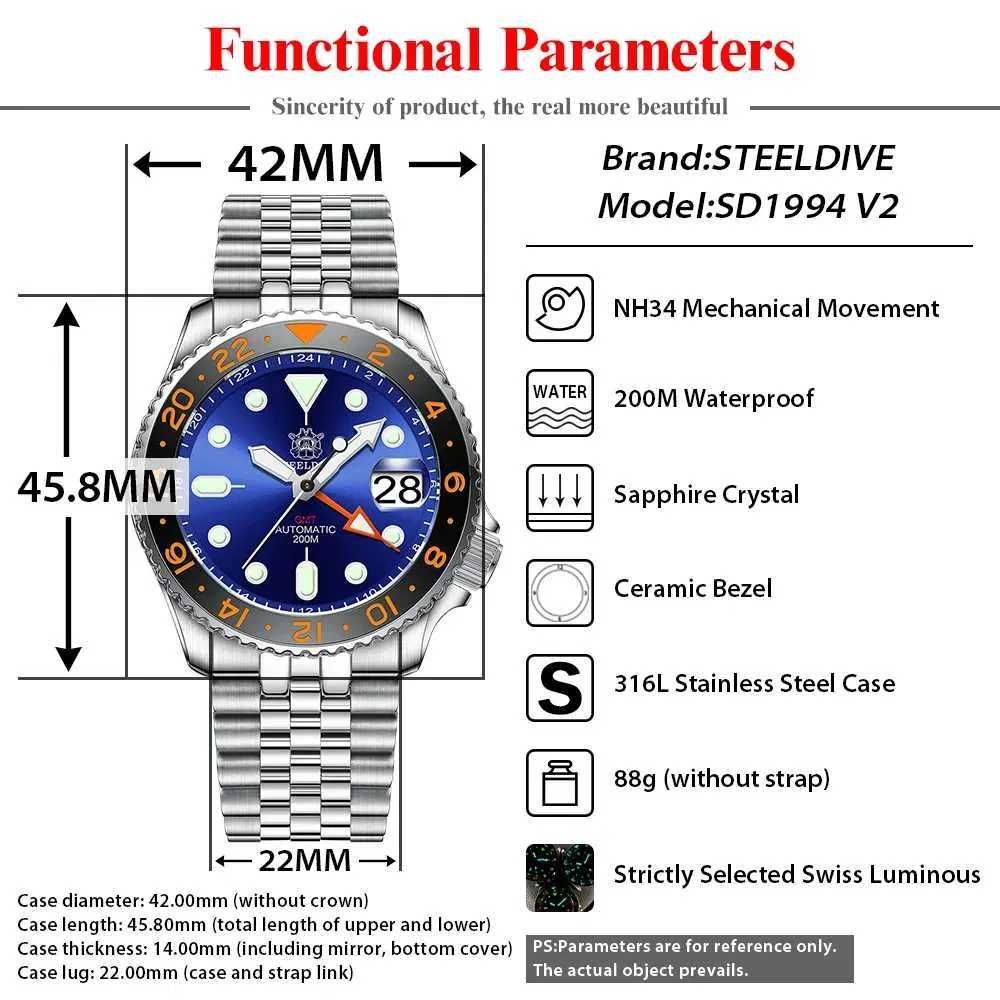 SD1994 Steeldive 42 mm GMT Seiko ssk blueberry Automat NH Diver 200 m