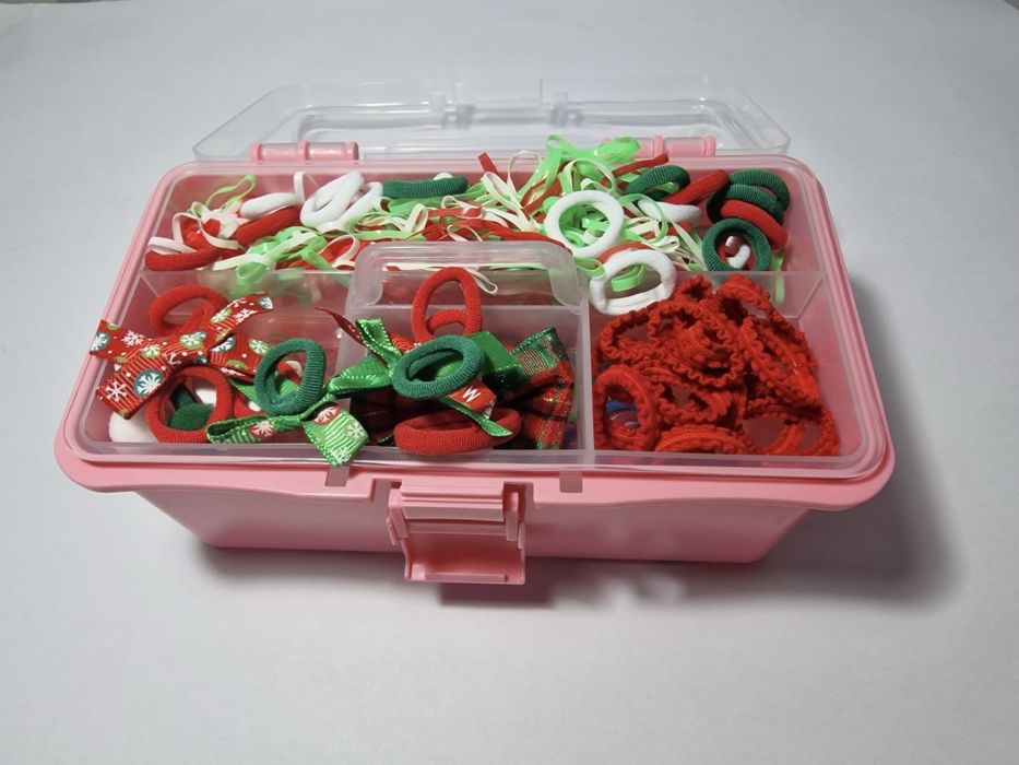 Cutie roz mare 550 elastice par, capac transparent, cadou Craciun