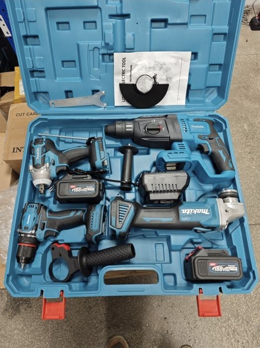 Набор 4в1 Макита: болгарка, шуруповёрт, перфоратор, гайковёрт.