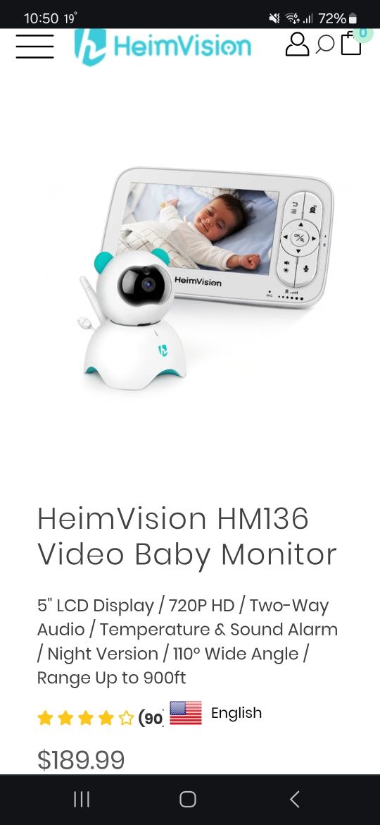 Baby monitor HeimVision HM136 cu night vision si ecran LCD HD 5 inch