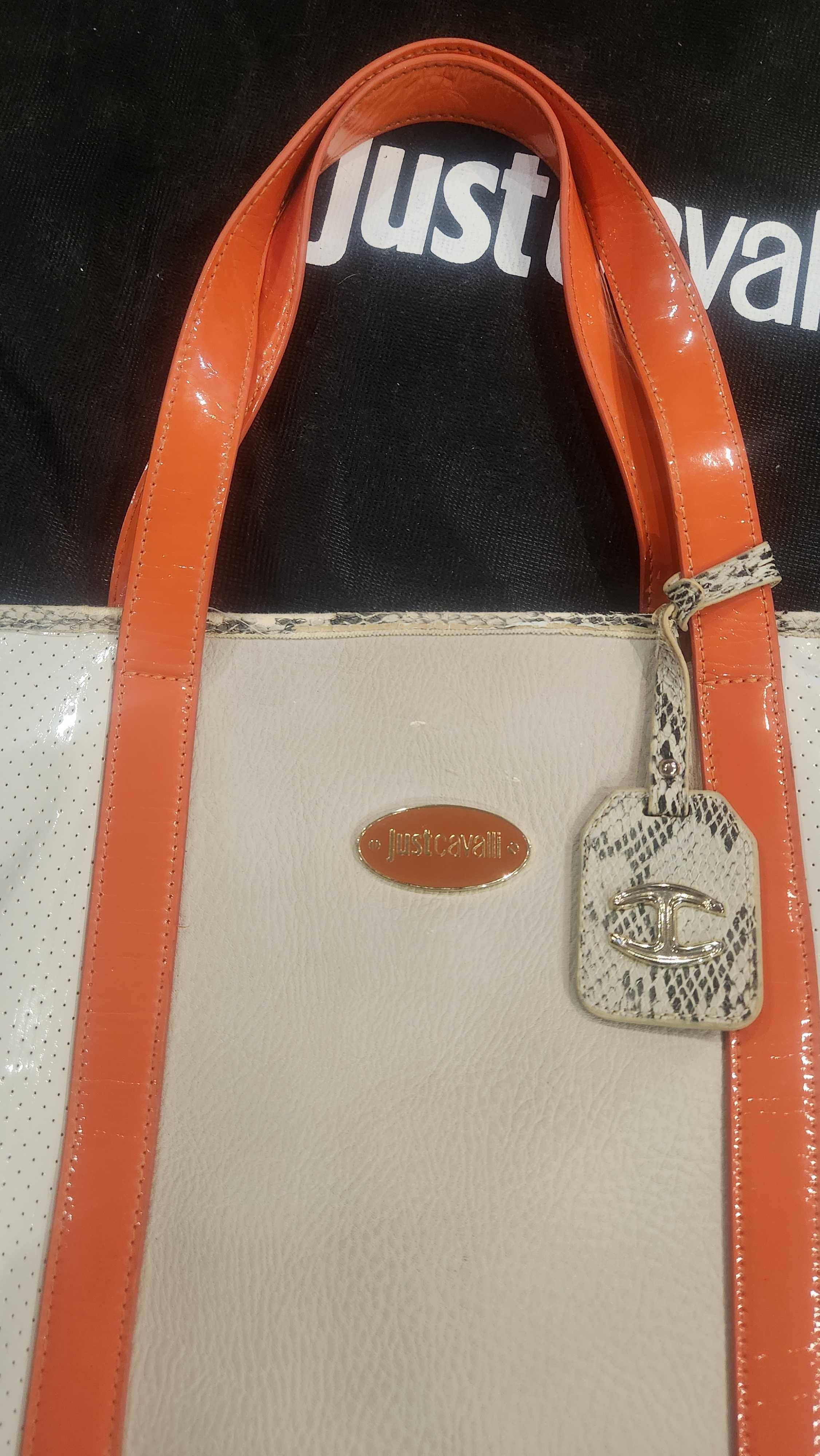 Just Cavalli, бяло и оранжево, Голяма лятна чанта