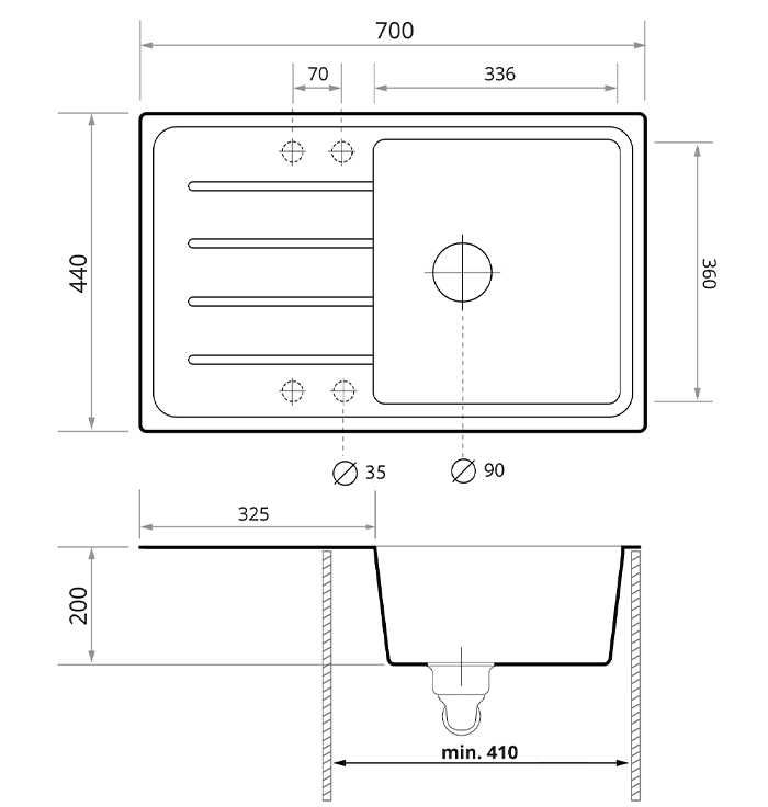 Кухненска Мивка от гранит Копенхаген 700-45 Easy 700 x 440 mm - Графит