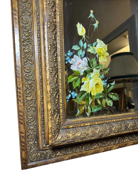 Oglindă decorativă din lemn cu ramă aurită sculptată, H. 95 x 80