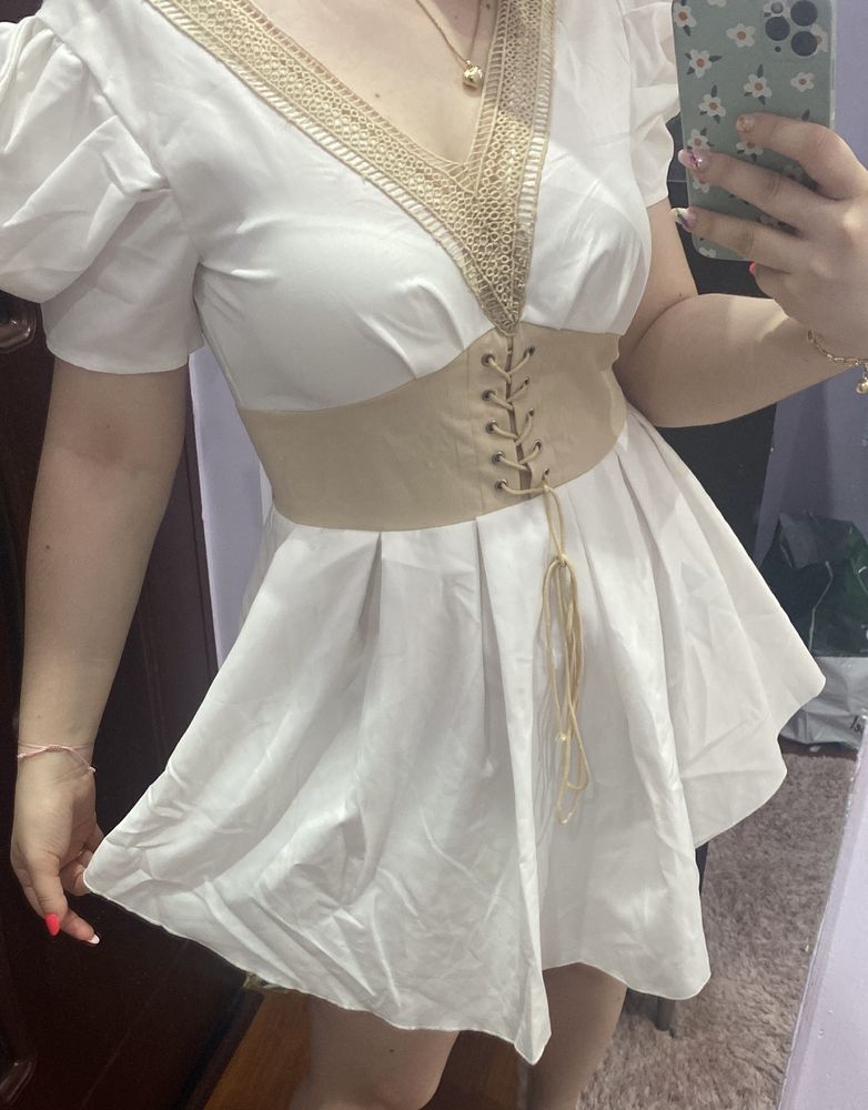 Rochie tip camasa cu corset bej
