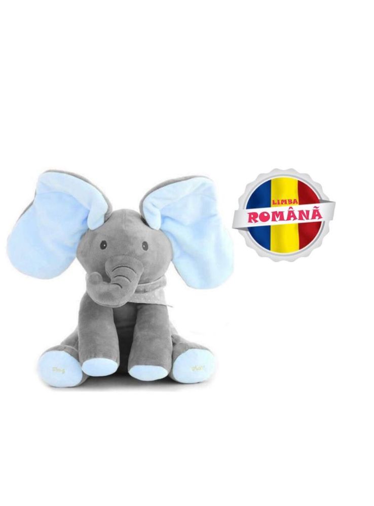 Jucarie interactiva Elefant din Plus, Canta in lb Romana,roz/albastru