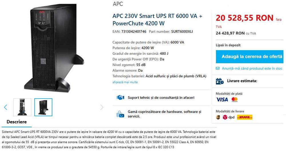 UPS APC 5000VA ieftin, 4 variante: SU alb & SUA negru, SURT&SRT online