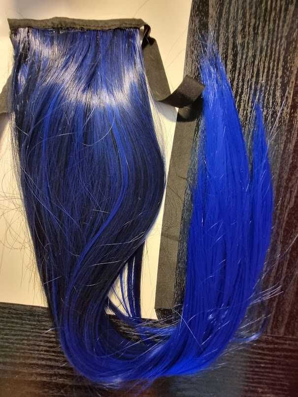 TRANSPORT GRATUIT Extensie coada  par ponytail OMBRE negru-albastru