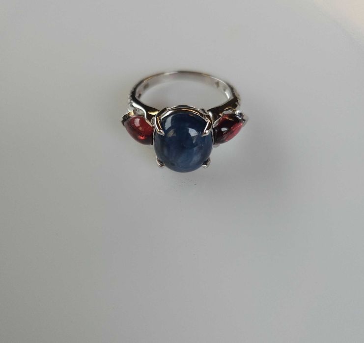 Inel din aur si argint cu Safir 6,11ct si Rodolit 2,13ct