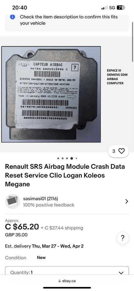 Srs modul Renault airbag
