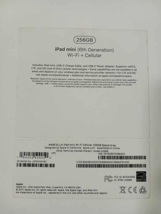 ipad 6 mini 256gb ll/a  cellular