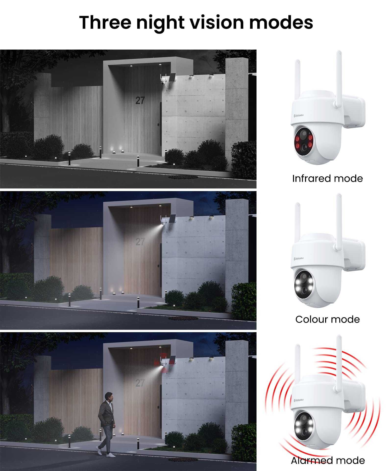 Camera de exterior wifi 2k 3MP IP65 infrared panou solar, acumulatori