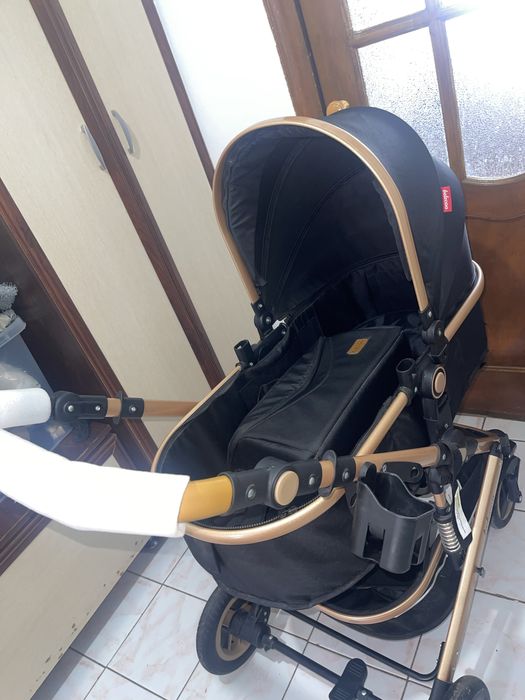 Коляска трансформер bellecoo x1, чёрный, золотой
