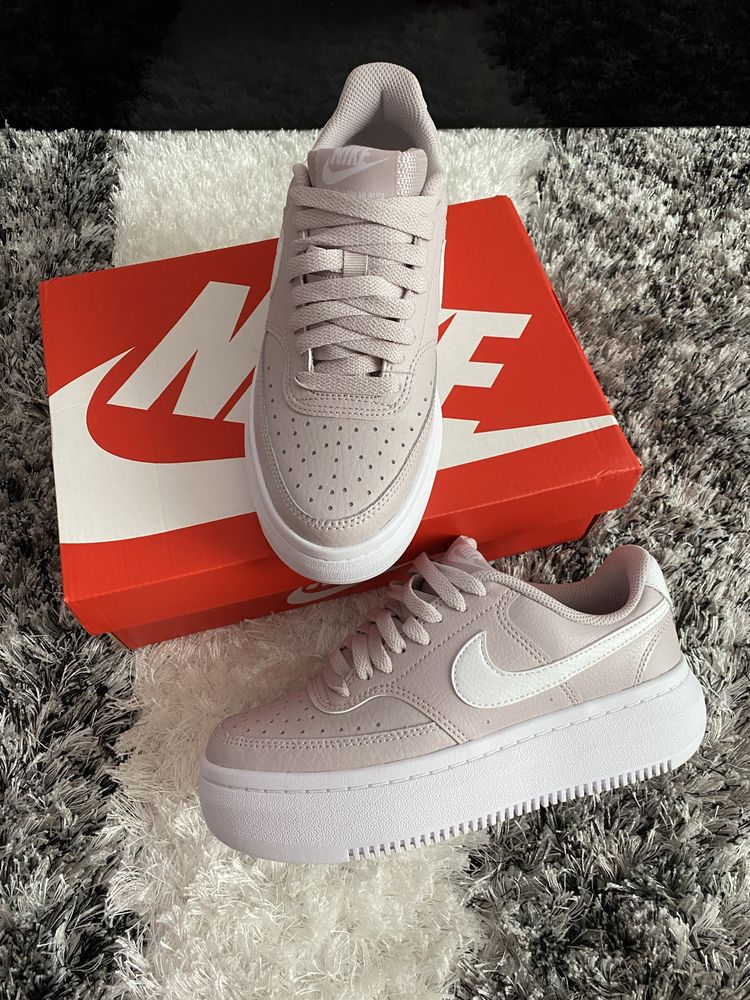 Nike, pantofi sport de piele si piele ecologica Court Vision Alta roz