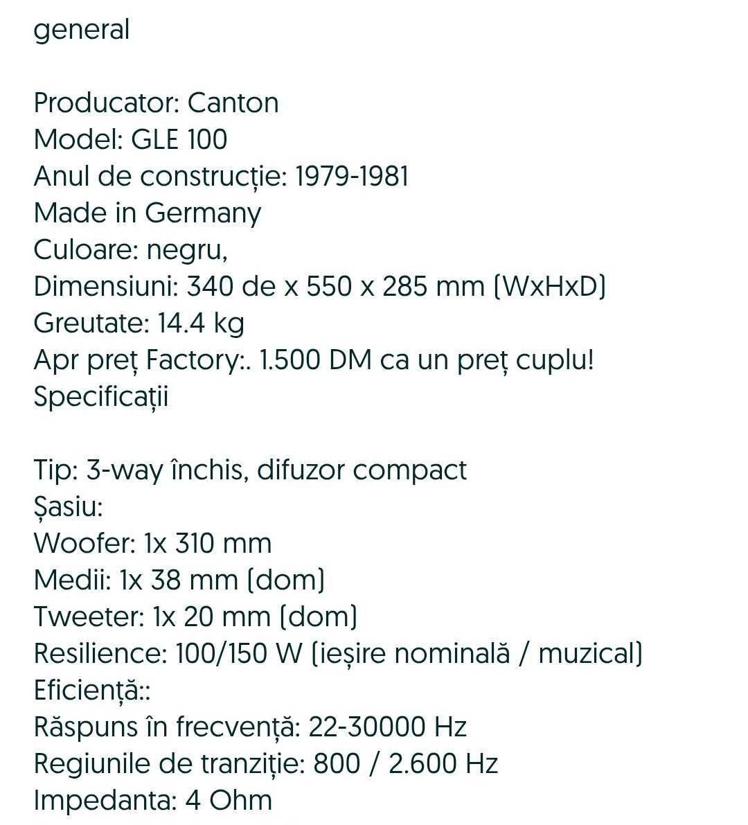 Vand boxe Canton GLE 100