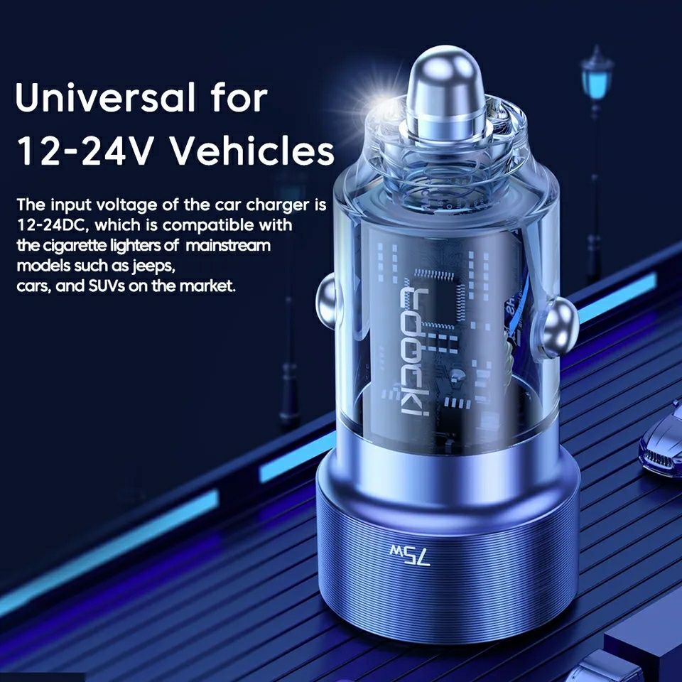Incarcator auto fast charger 75 W usb + type C 12V/24V