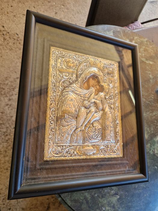 Прекрасна антикварна сребърна икона със сертификат и маркировка