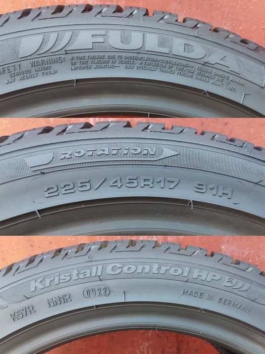 2бр. зимни гуми 225/45/17 Fulda Kristall Control HP2
dot22
Made in Ger