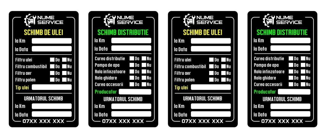 Etichete stickere schimb ulei, distributie service (100 Buc.)