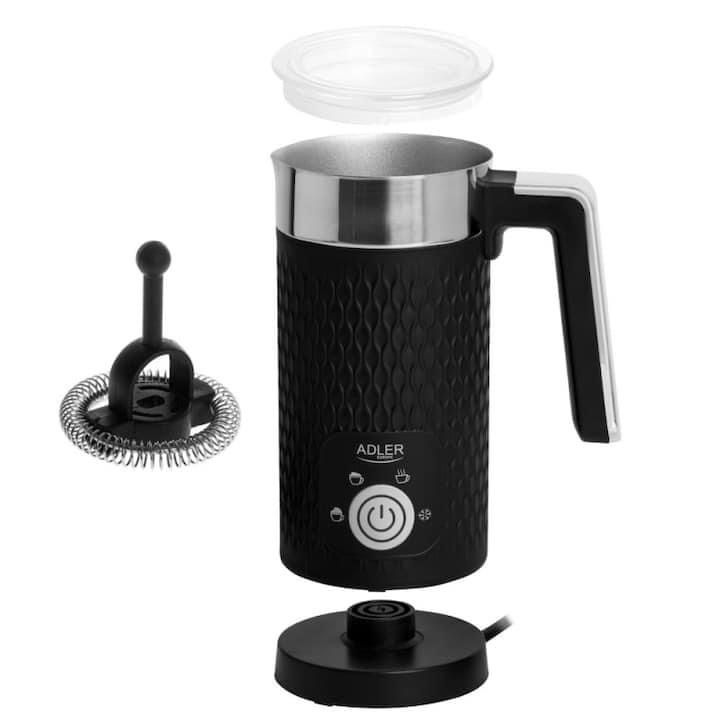 Cana spumare lapte Adler AD 4494B, acoperire antiaderenta, Negru/Inox