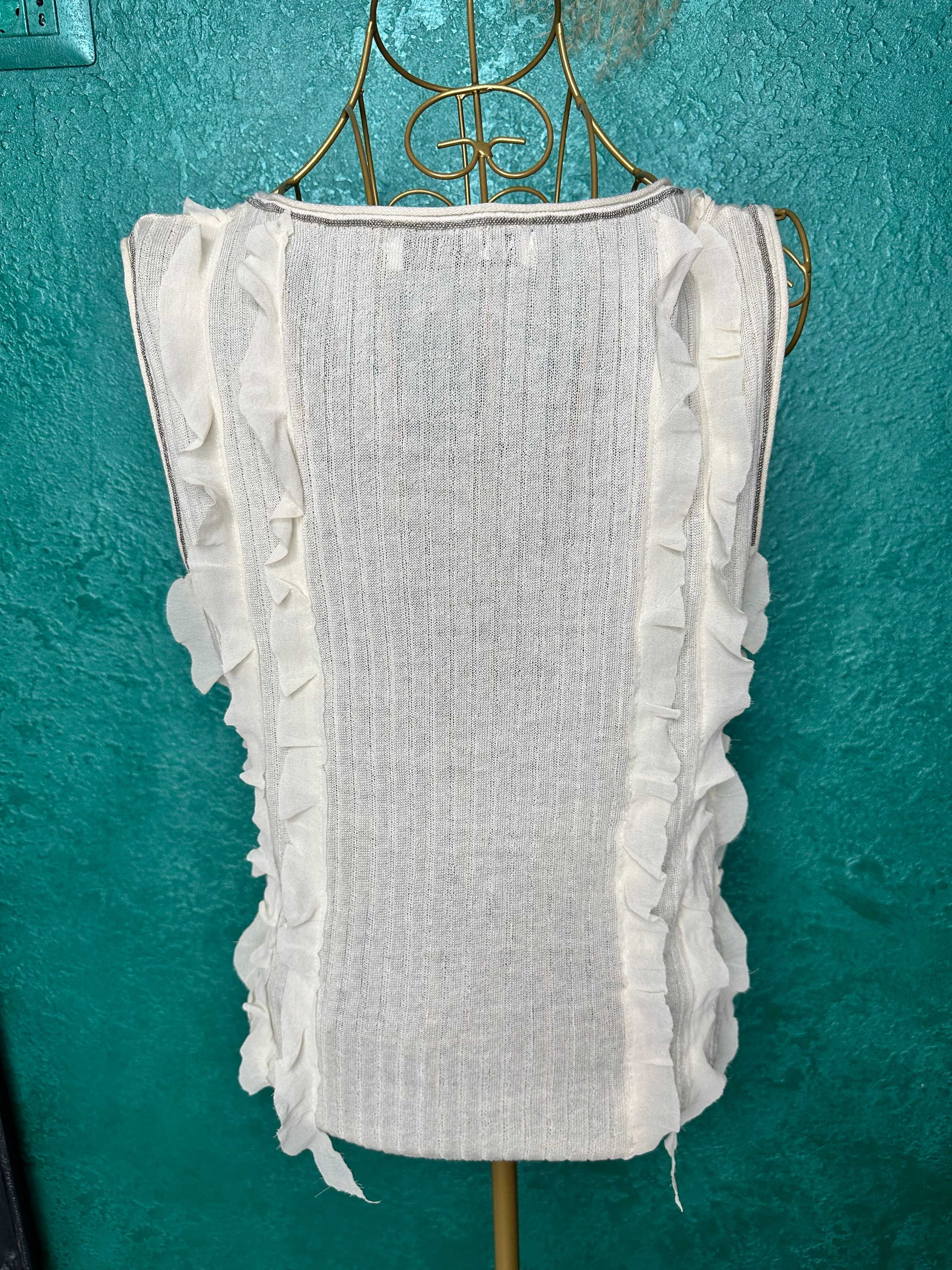Tricou yvoire cu inserții metalice și dantelă, ZARA, mărimea S