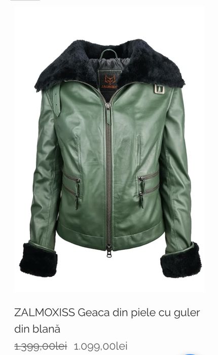 Geaca din piele cu guler si maneci din blana