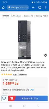 Desktop Pc Dell OptiPlex 9020 SFF, cu procesor Intel Core i7-4790 up t