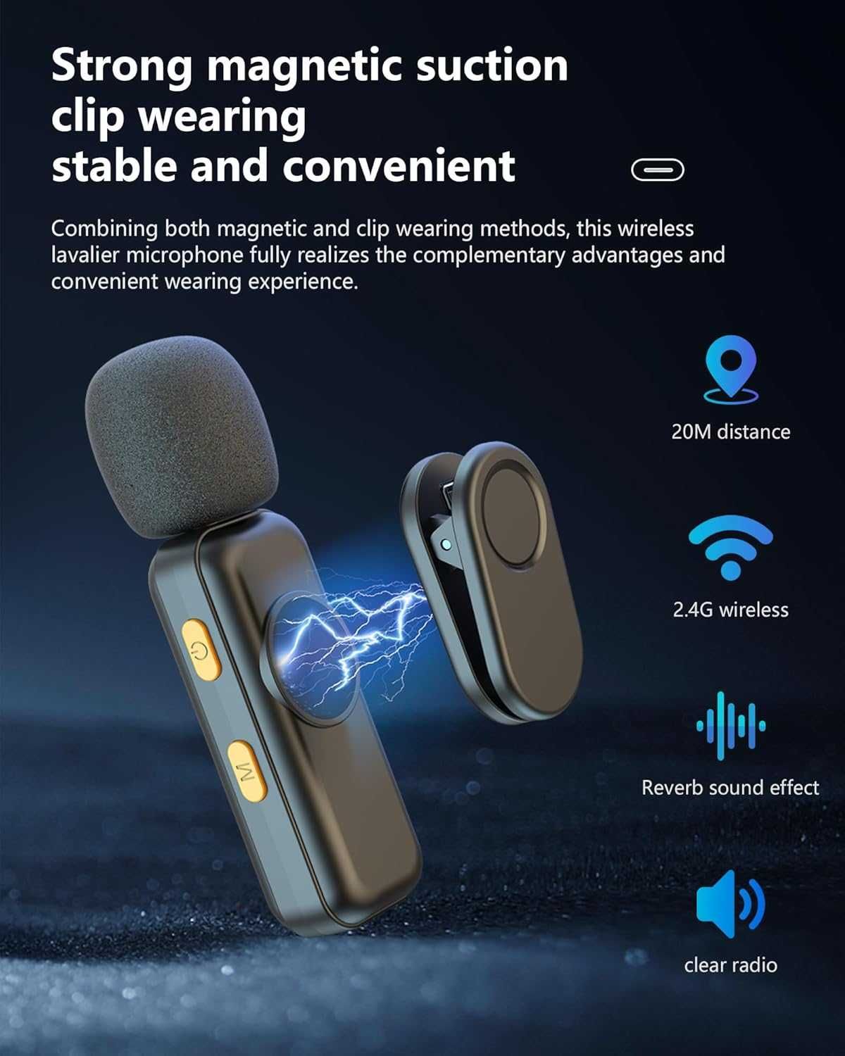 Безжичен микрофон Lavalier за iPhone - iPad, Android телефон, компютър