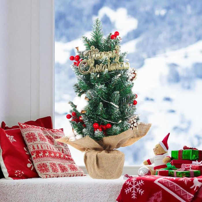 Коледна елха дръвче с украса и лампички 55см