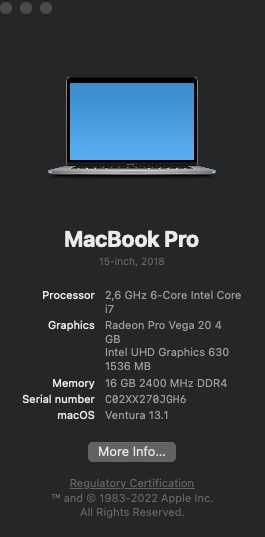 Macbook Pro 15 inch 2018 - I7 2.6/VEGA20/512GB SSD/16GB RAM/