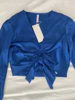 Bluza scurta satin albastru M