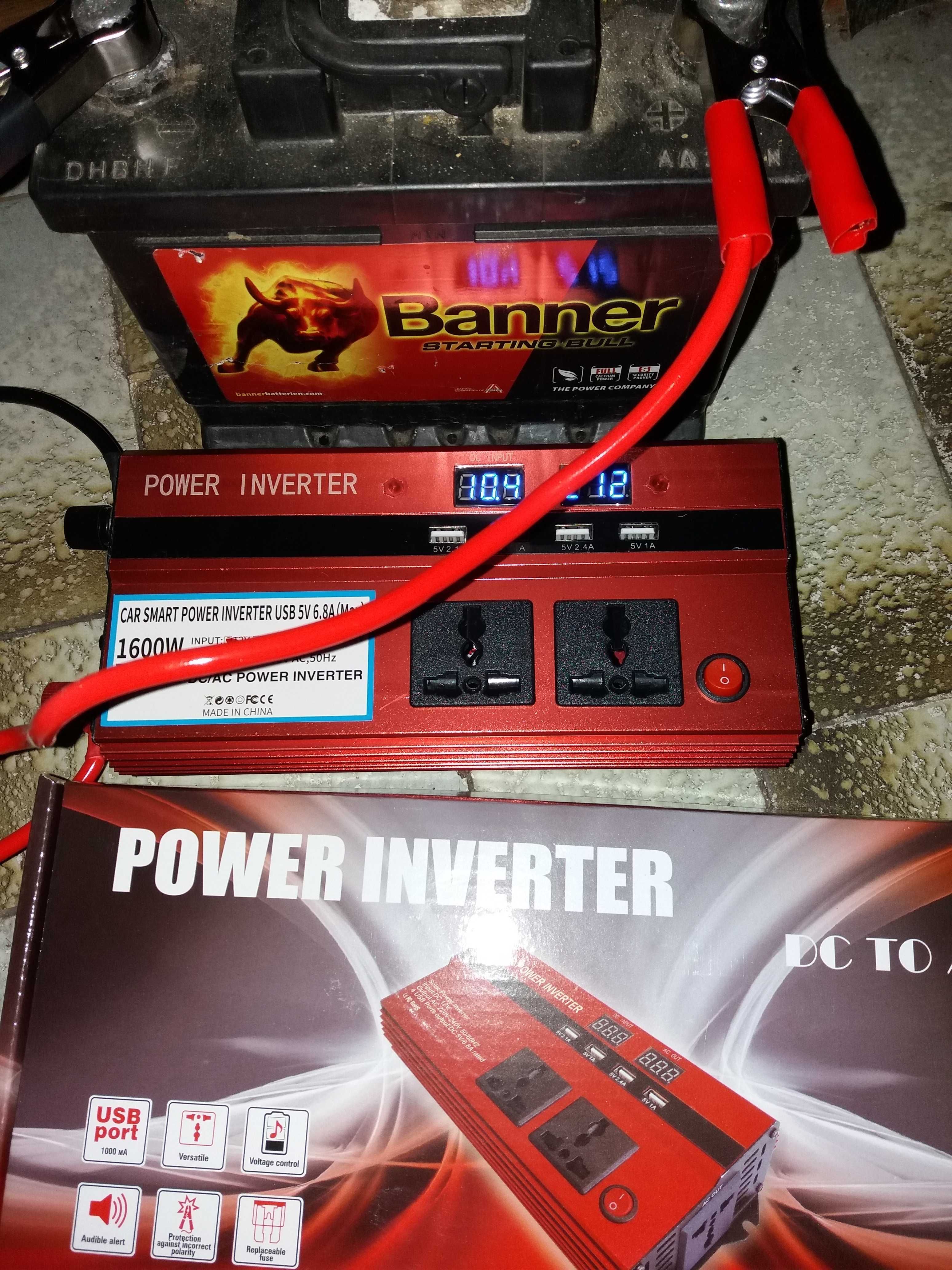 Invertor auto 12V 1600W 3 prize 220V putere pornire 2000W afisaj elect